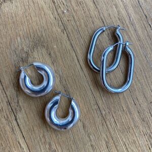Chunky silver hoop earrings 2 pairs